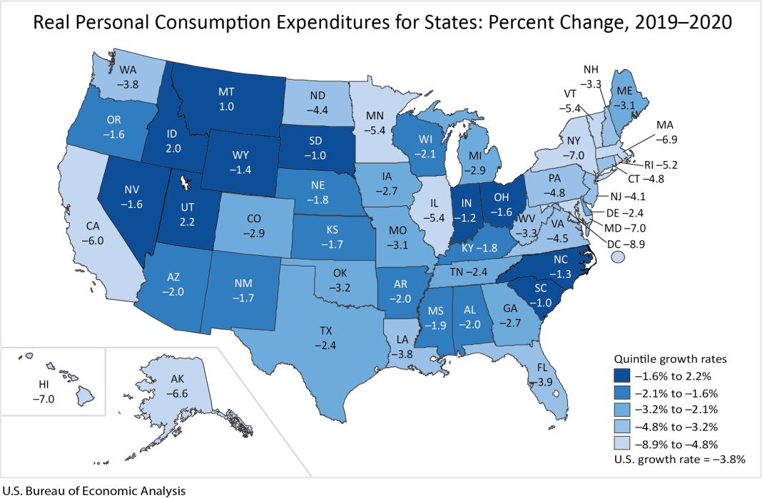 Real Personal Consumption Expenditures and Personal Income by State, 2020