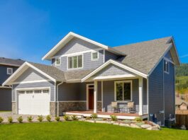 A gray two-story house.